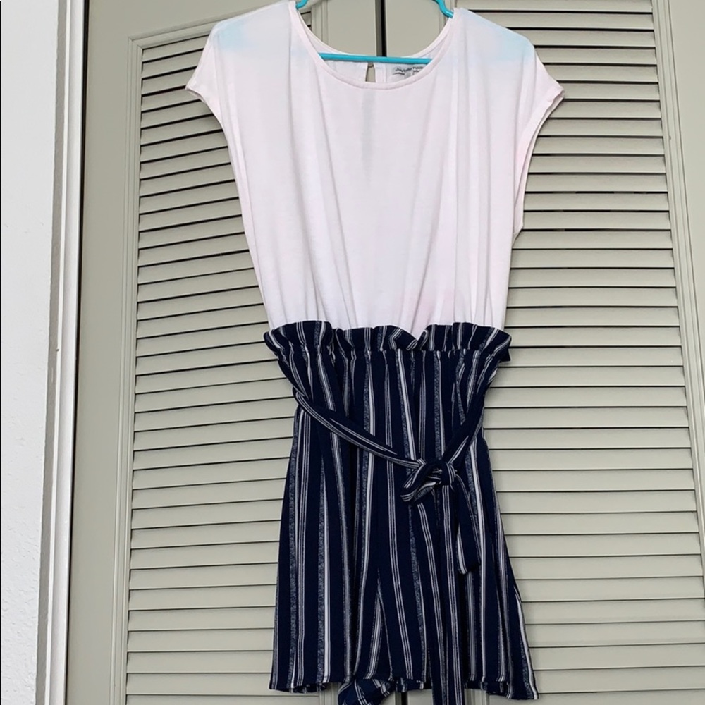 Navy and White Striped Romper